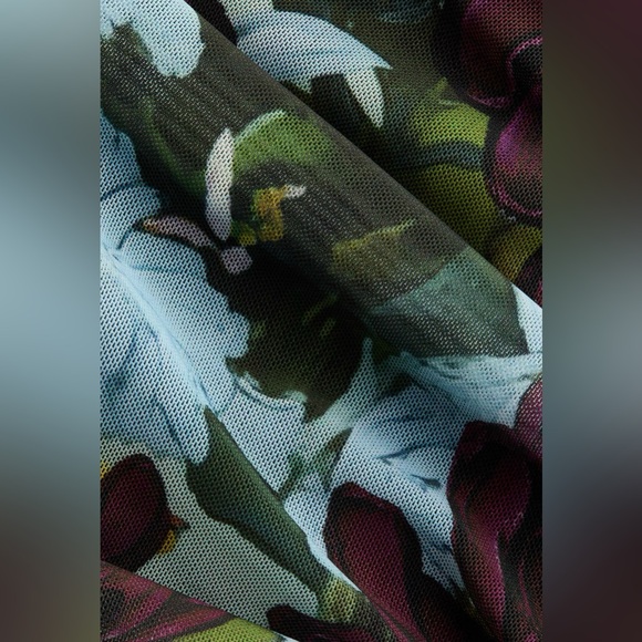 H&M Asymmetric Mesh Dress Dark Plum Purple Floral Size L NWT - Picture 5 of 6